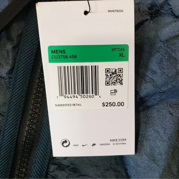 New Nike Sportswear Teck Pack Woven Mens XL Hooded Deep Ocean Jacket - Picture 9 of 9